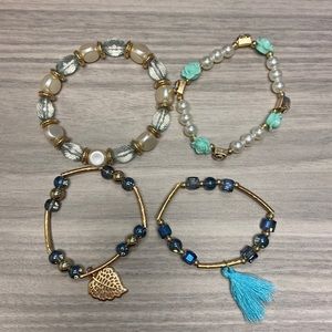 LAST CHANCE: NEW Leaf, Tassel & Pearl Bracelets - Set of 4